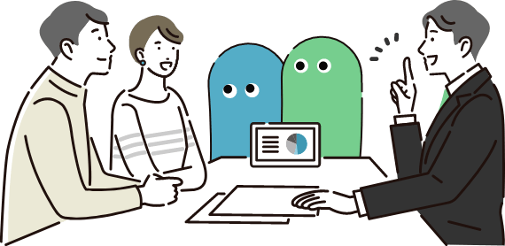サービスの説明を受ける男女のイラスト
