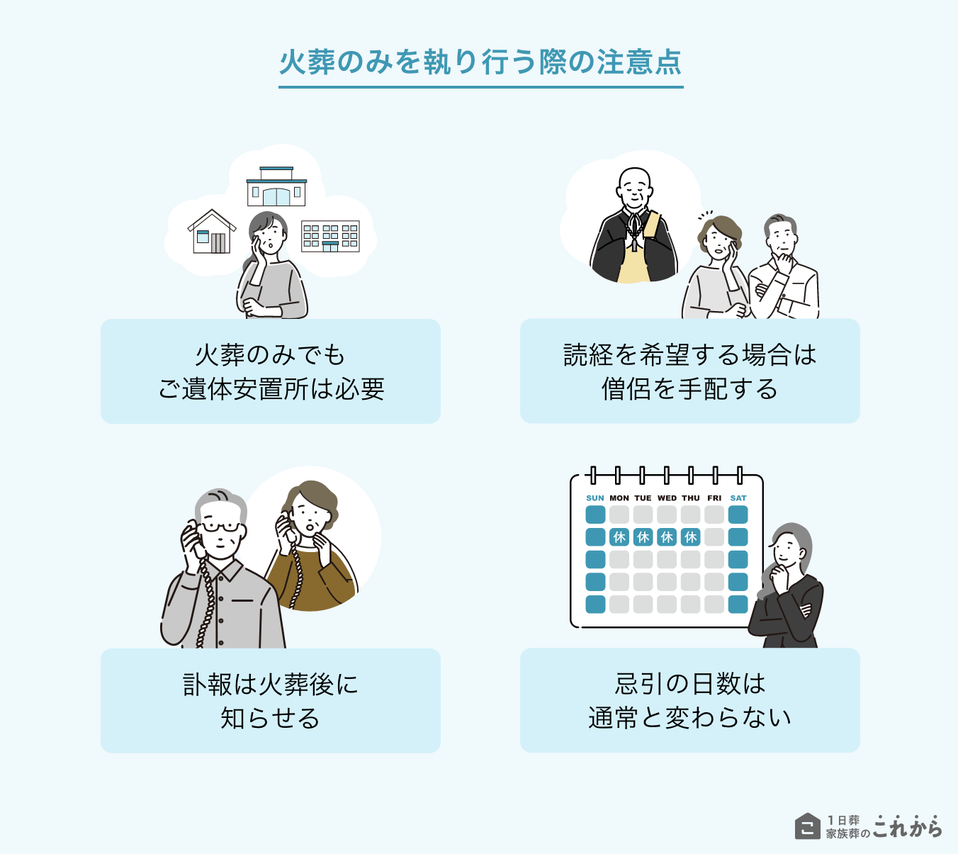 火葬のみの葬儀を執り行う際の注意点
