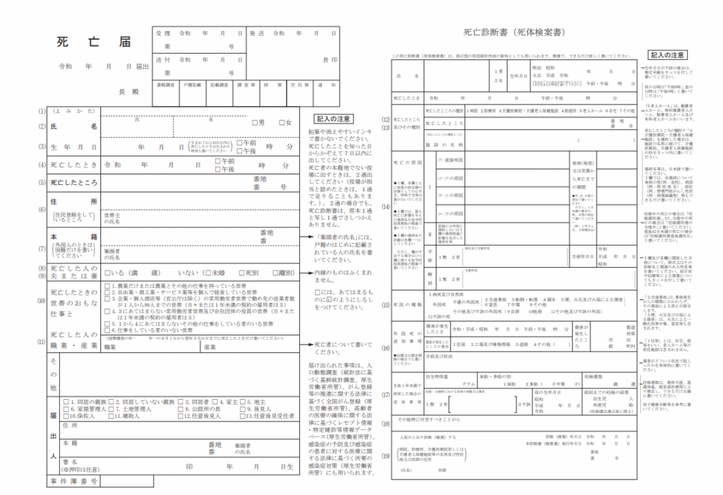 死亡届の見本