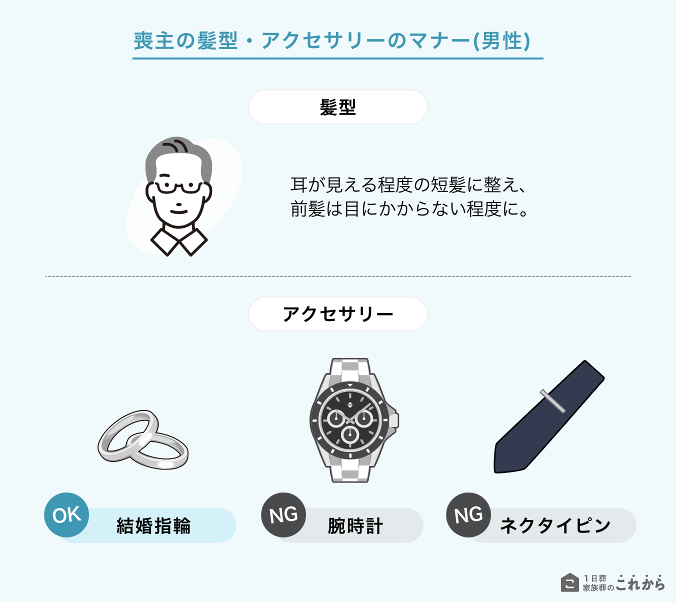 喪主の髪型・アクセサリーのマナー（男性）